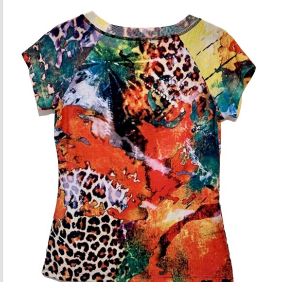 Alberto Makali - Orange Leopard and Volcanic Lava Print Short Sleeve Tee Shirt - Picture 2 of 16